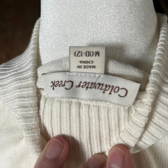 VintageColdwater Creek Sweater Womens White 1/4 Zip Front Mock Neck Beaded Winte - Picture 6 of 6